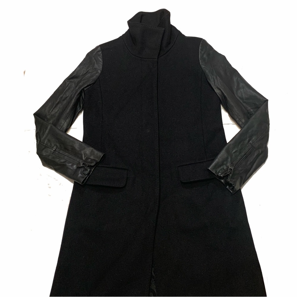 Closed Coat with Leather Sleeves